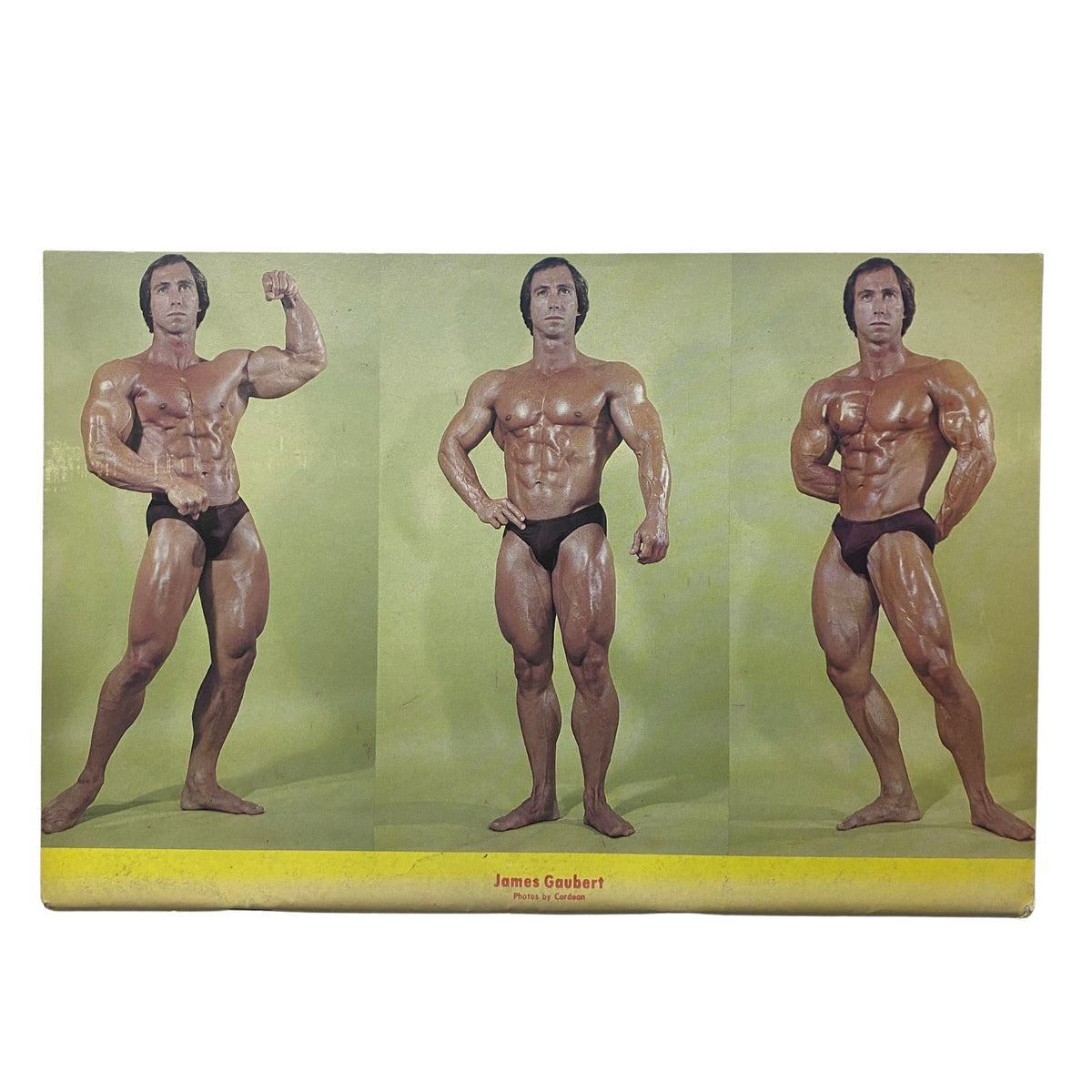 Back cover of IronMan Magazine March 1980 Vol 39 No. 3 featuring James Gaubert in three bodybuilding poses, highlighting physique competition.