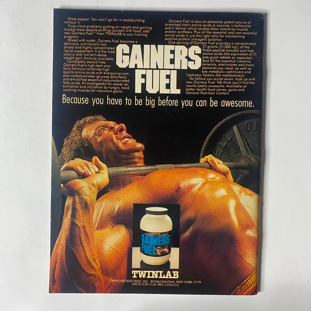 Advertisement for Gainser Fuel in IronMan Magazine May 1988 Vol 47 No. 5, promoting bodybuilding nutrition with a focus on muscle growth.