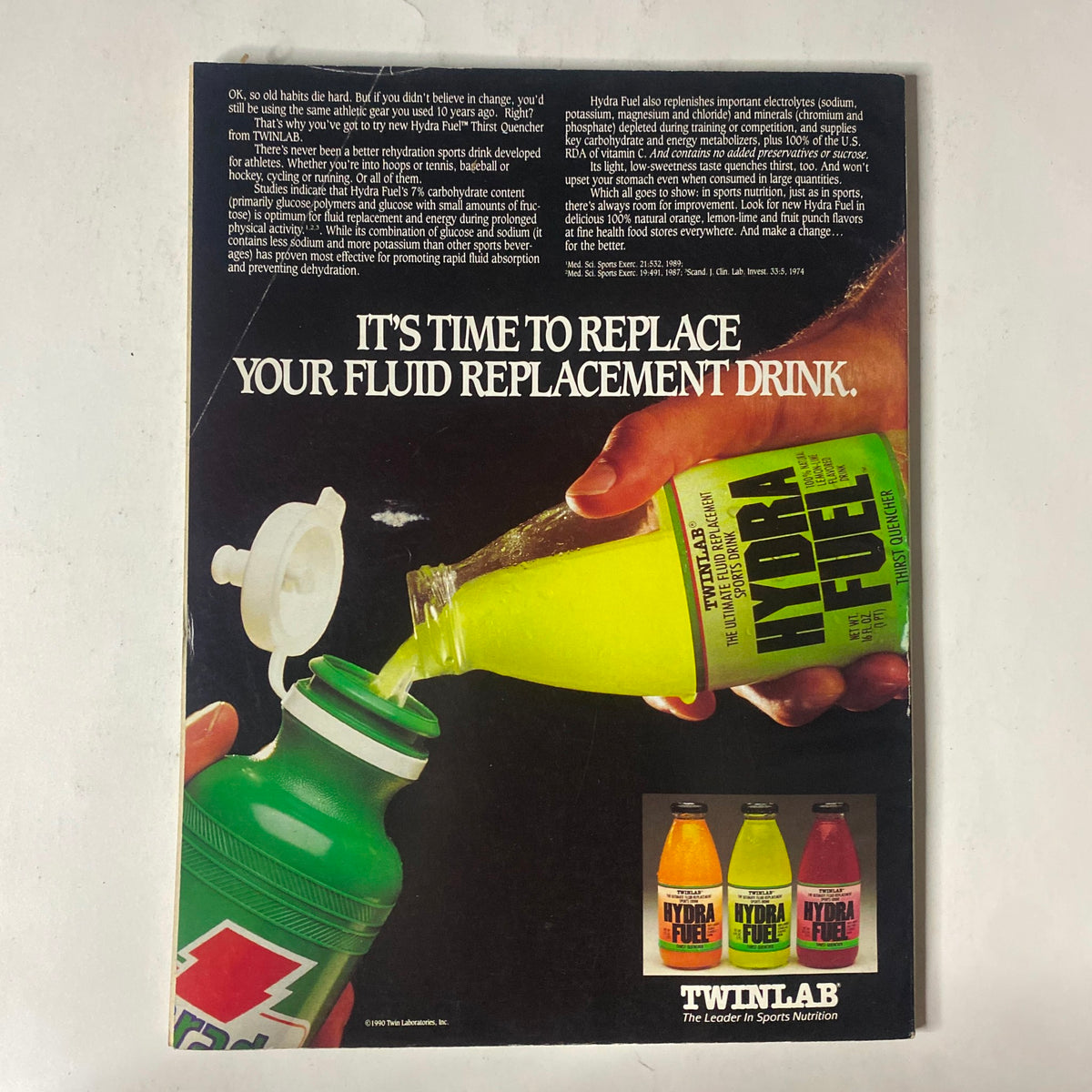 IronMan Magazine January 1991 Vol 50 No. 1 back cover advertisement for Hydro Fuel, emphasizing the importance of hydration for athletes with product images.