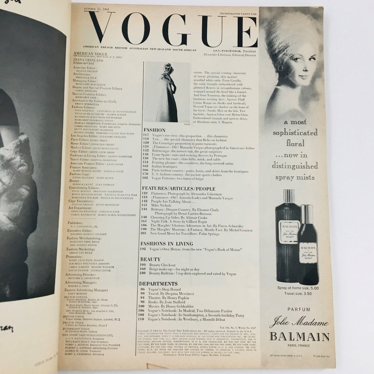 Vintage Vogue Magazine October 15 1964 cover featuring fashion articles and advertisement, titled 'VTG Vogue Magazine October 15 1964 The Special Chemistry on Fashion No Label'.