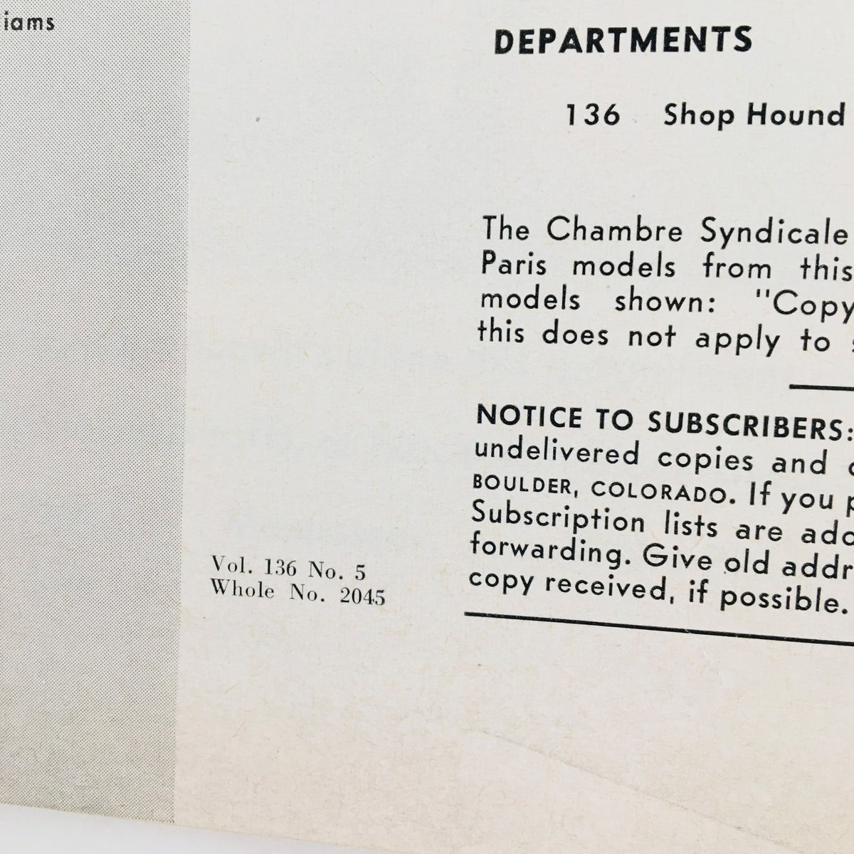 Page from VTG Vogue Magazine September 15 1960, detailing subscription information and magazine edition details.