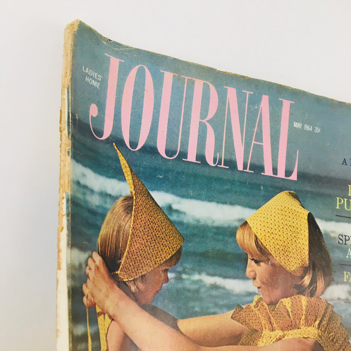 Cover of the Ladies' Home Journal Magazine May 1964, featuring children at the beach and highlighting the title in pink font.