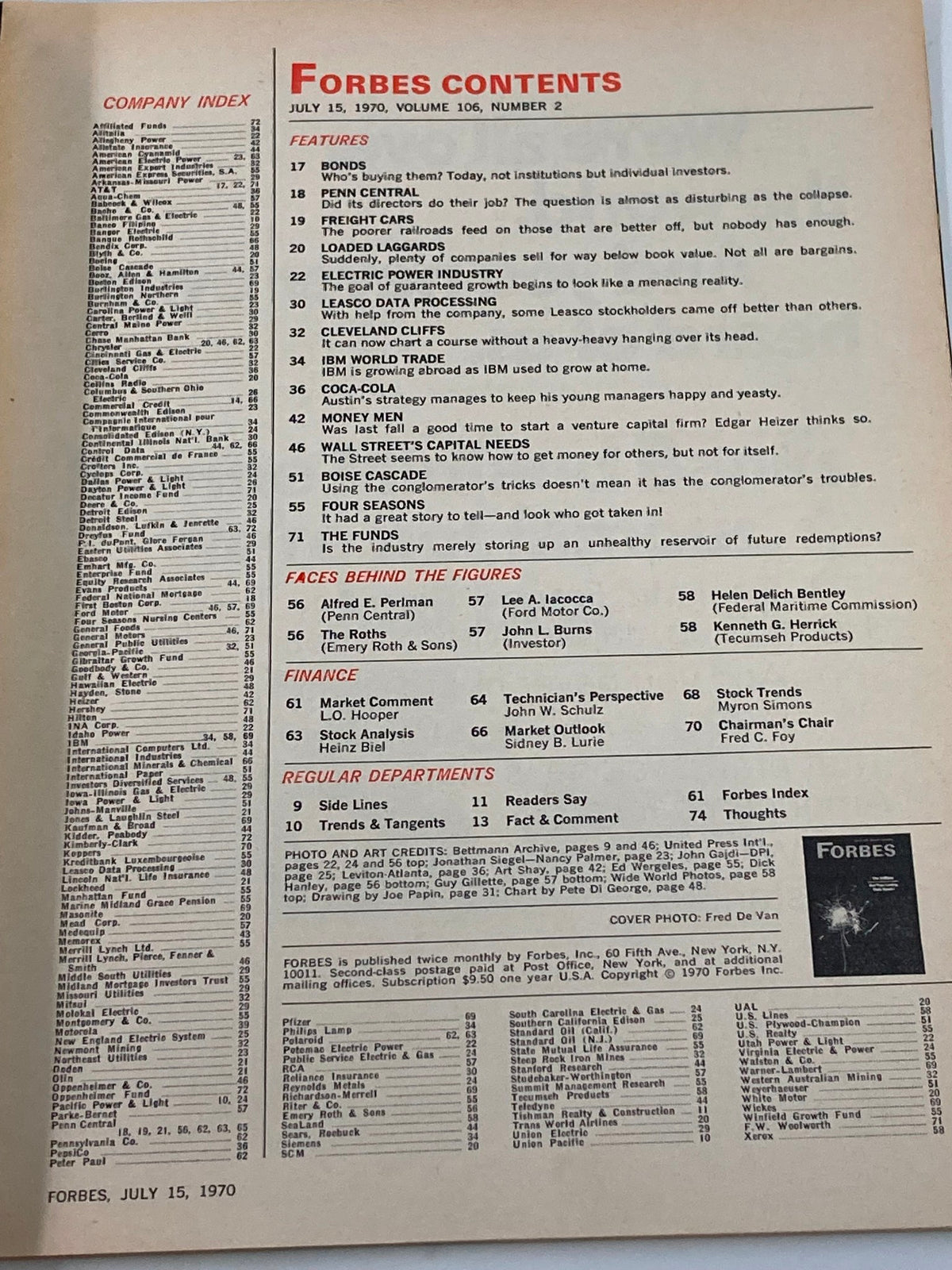 Contents page of VTG Forbes Magazine July 15, 1970, showcasing the features and topics discussed in the issue, reflecting the economic landscape of the time.