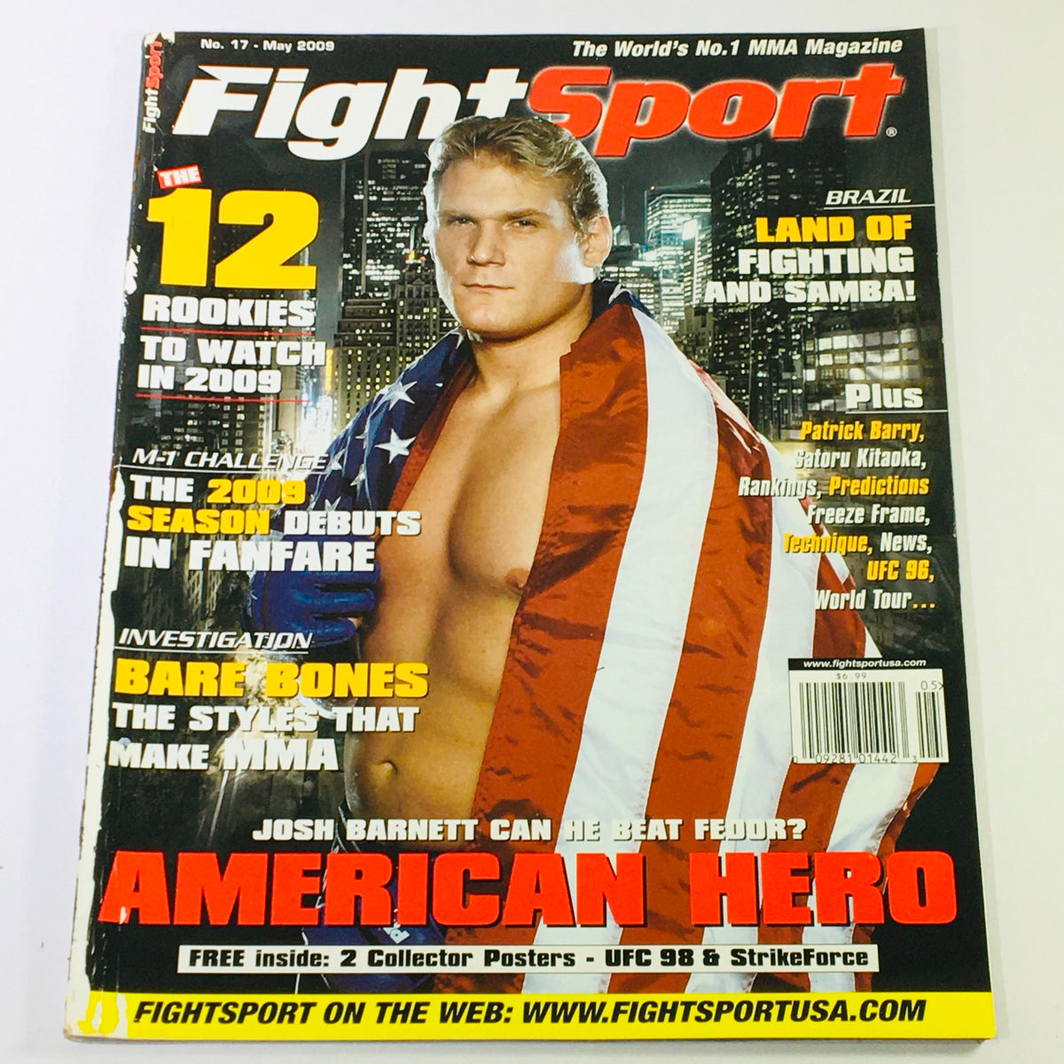 Cover of Fight Sport Magazine May 2003 #17 featuring Josh Barnett in an American flag-themed outfit, highlighting MMA's history and prominent fighters.