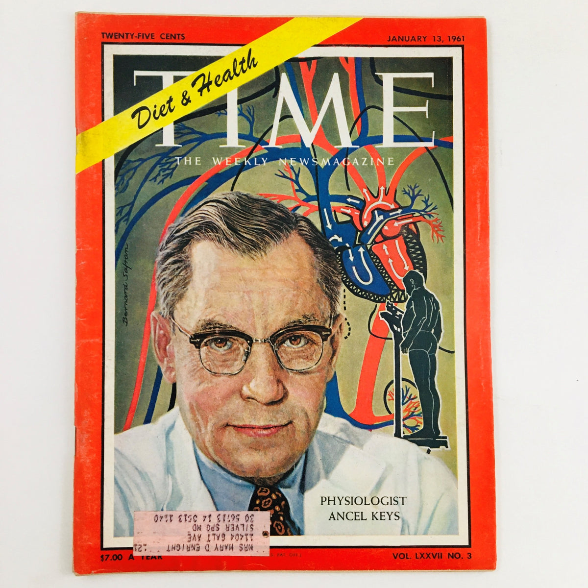 Time Magazine January 13 1961 Vol. 77 No. 3 Physiologist Ancel Keys Photograph
