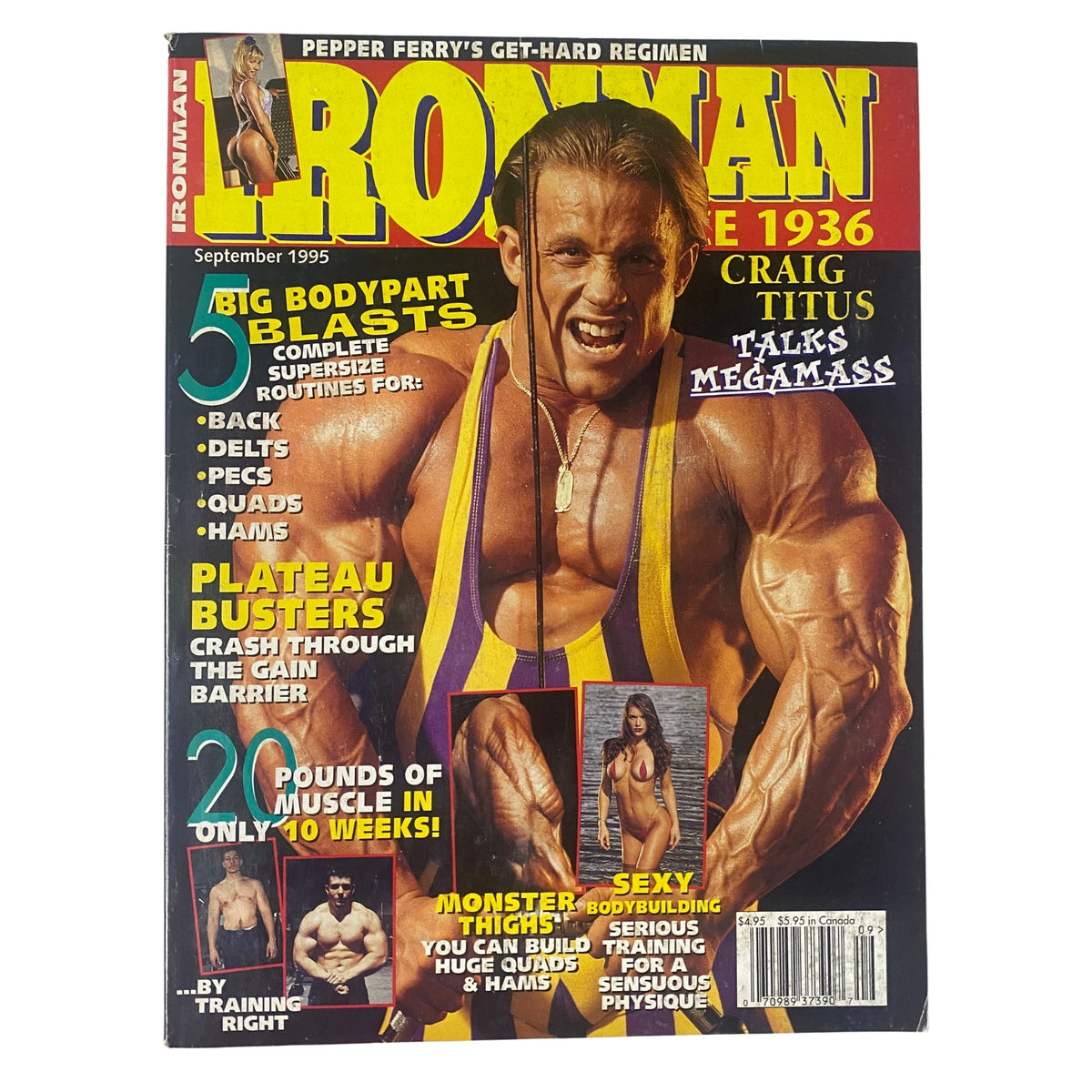 IronMan Magazine September 1995 Vol 54 No. 9 featuring Craig Titus on the cover, showcasing bodybuilding tips and training insights.