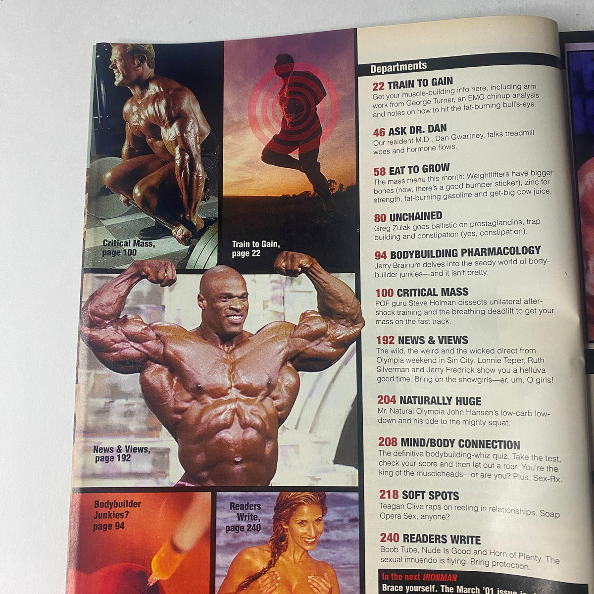 Image from IronMan Magazine February 2001 Vol 60 No. 2 featuring a muscular bodybuilder showcasing his physique in a bodybuilding pose, highlighting strength training and fitness insights.