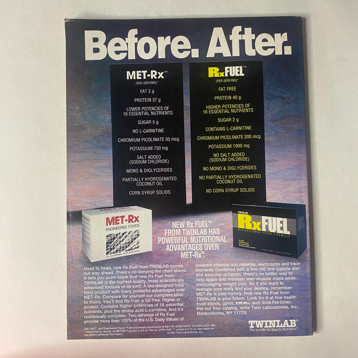 Back cover of IronMan Magazine August 1996 advertising MET-Rx and RxFuel nutritional products, with focus on bodybuilding nutrition.