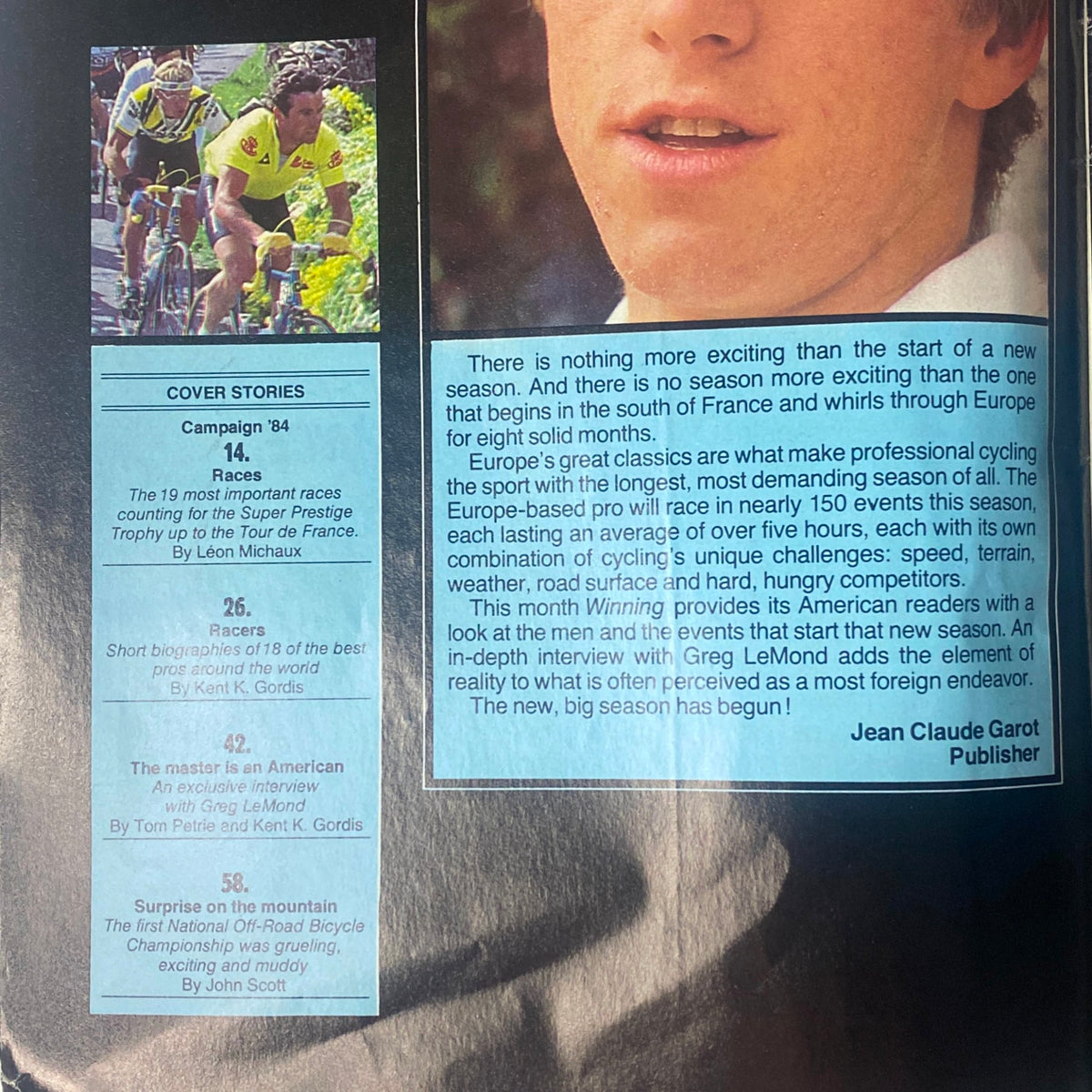 Winning Bicycle Racing Illustrated March 1984 cover featuring an article named 'Races' discussing the Super Prestige Trophy, showcasing cyclists in action.