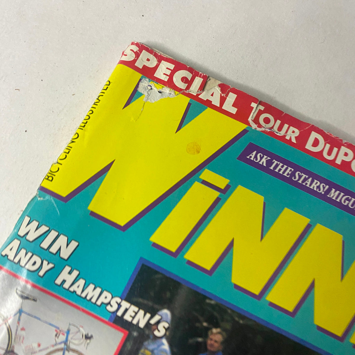 Close-up of the Winning Bicycle Racing Illustrated May 1993 cover, highlighting the special Tour DuPont supplement and the title 'WINNING'. The magazine includes insights and interviews related to professional cycling.