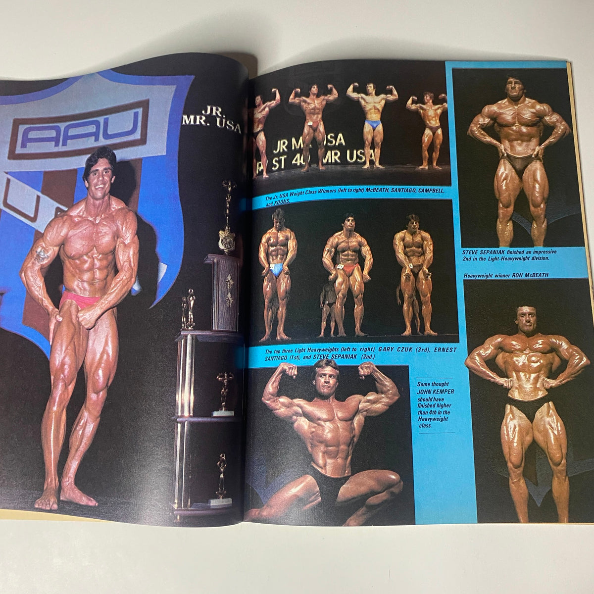 Centerfold from Muscle & Bodybuilder Magazine November 1980 showcasing competitors from the Jr. Mr. USA championship, capturing the spirit of early 1980s bodybuilding competitions.