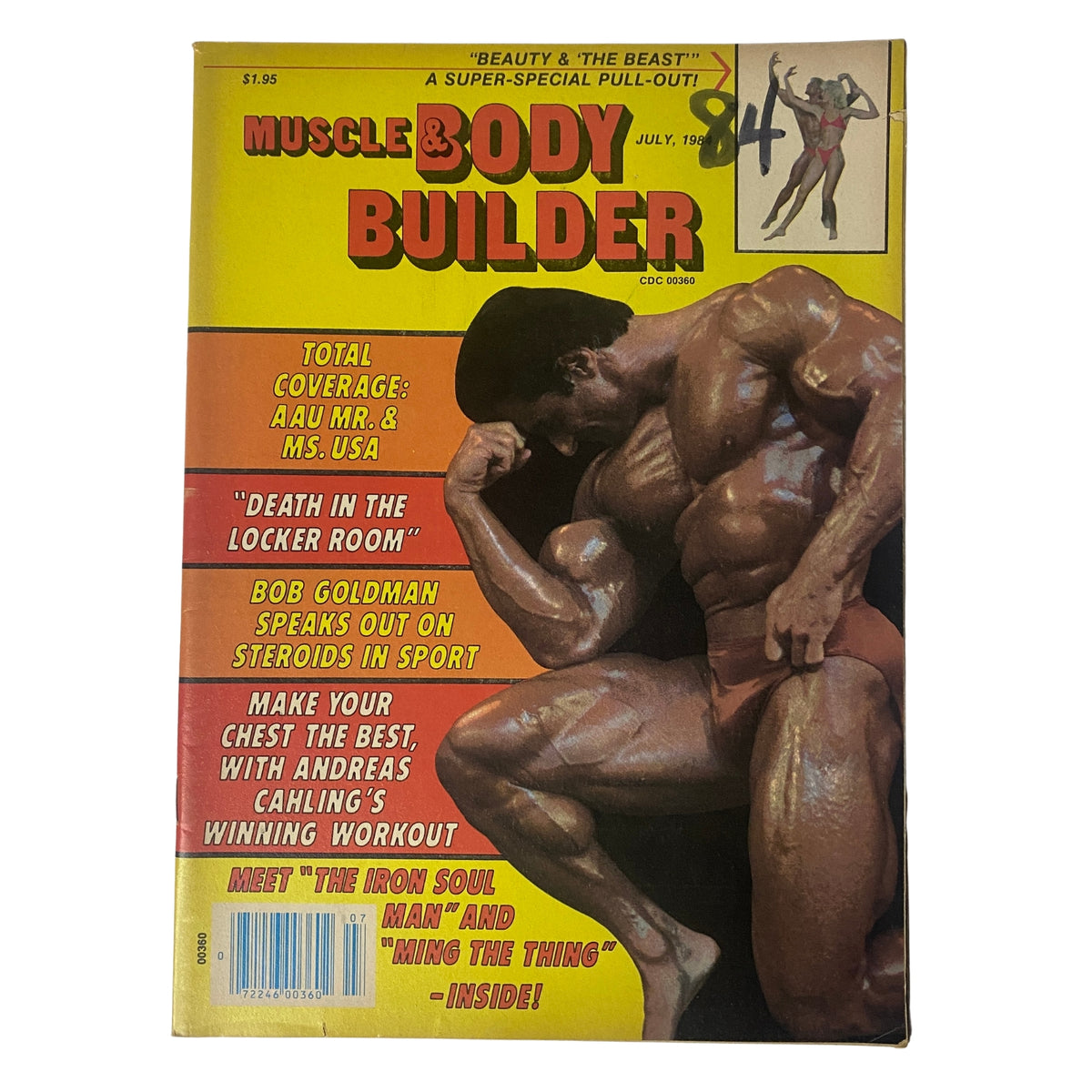 Muscle & Bodybuilder Magazine July 1984 featuring Greg DeFerro on the cover showcasing bodybuilding content.