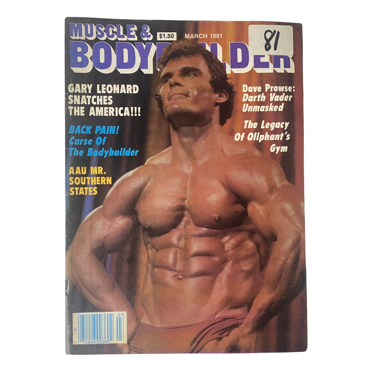 Cover of Muscle & Bodybuilder Magazine March 1981 featuring Gary Leonard on the front. The magazine highlights Gary Leonard's Mr. America achievement with a muscular physique display and articles on bodybuilding.