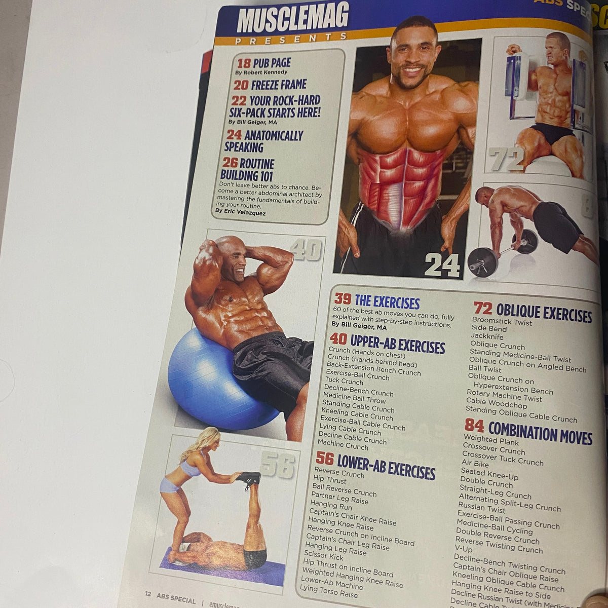 Page inside MuscleMag Magazine Summer 2011 Abs Special with a fitness article layout, featuring detailed exercises for developing abs and core strength.