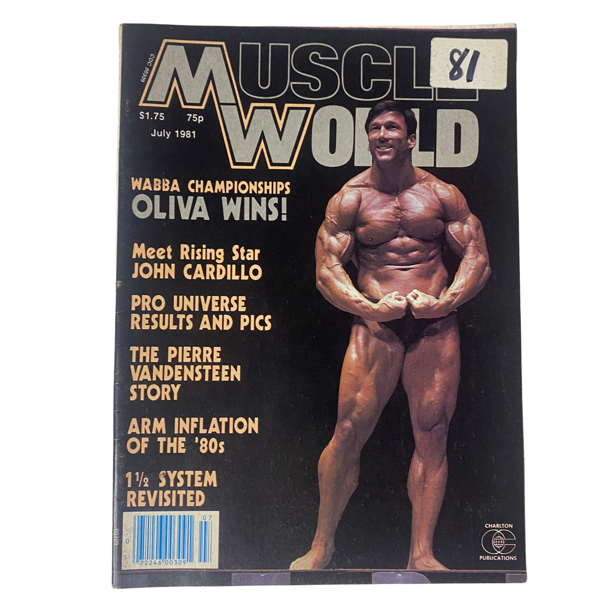 Muscle World Magazine July 1981 Vol 2 No. 6 cover featuring a muscular bodybuilding champion, highlighting WABBA Championships and John Cardillo.