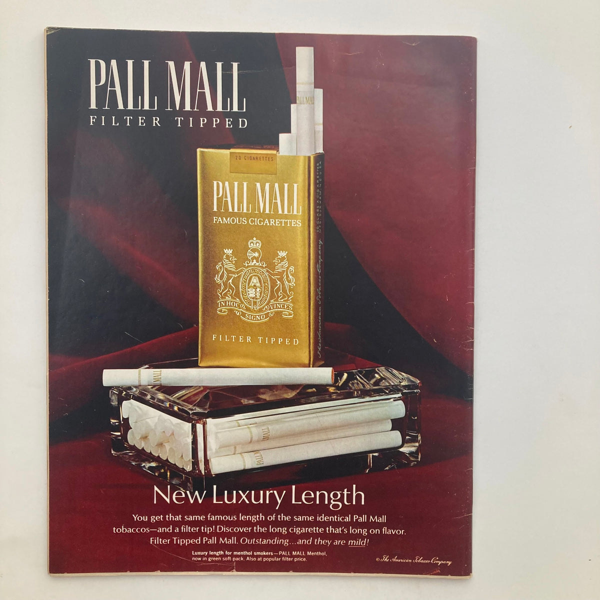 Advertisement page for Pall Mall cigarettes featured in VTG Look Magazine February 7, 1967, with the text 'Pall Mall Filter Tipped' showcasing cigarette pack and cigarettes.