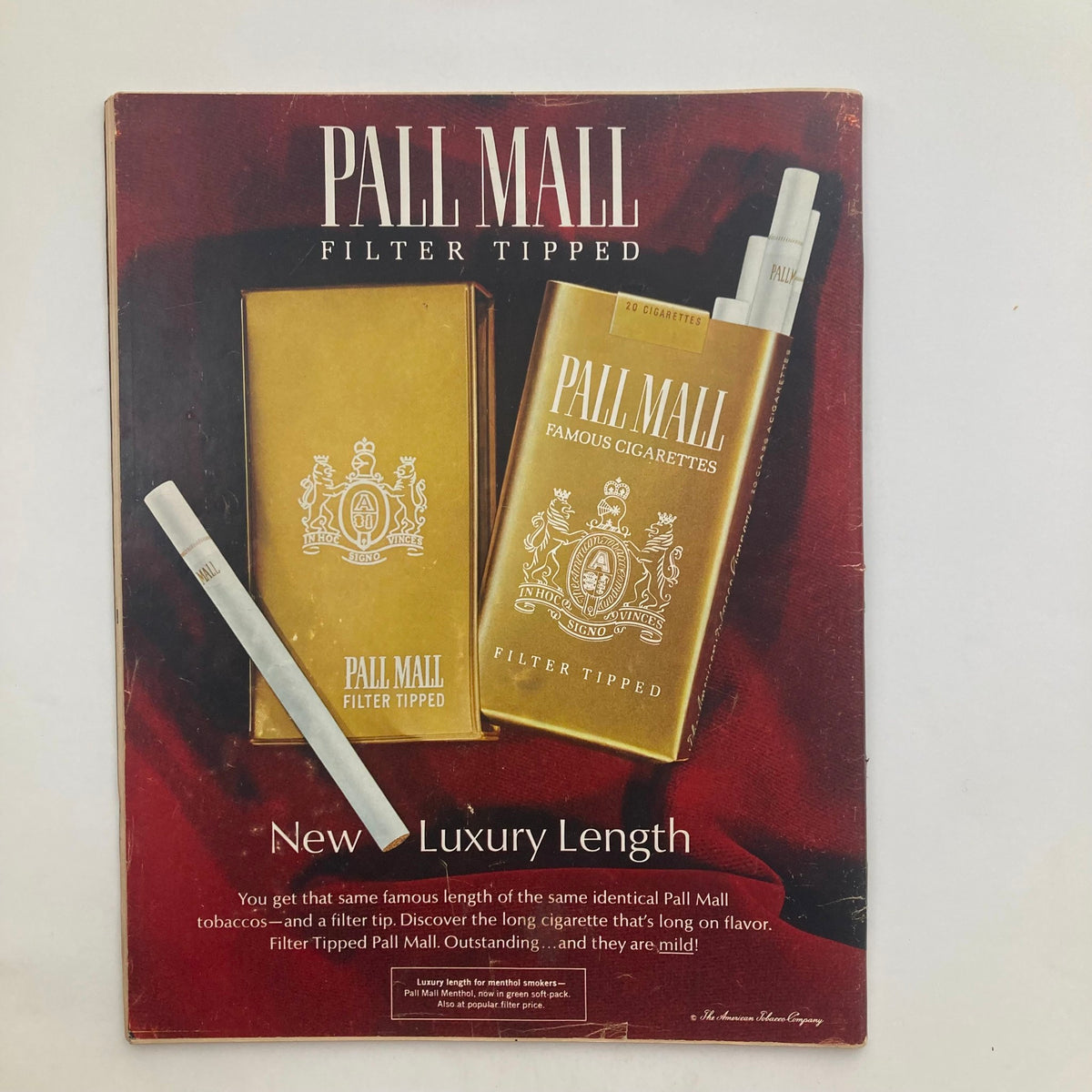 Vintage advertisement for Pall Mall cigarettes featured in VTG Look Magazine March 7 1967, emphasizing the filter tipped and luxury length of the product.