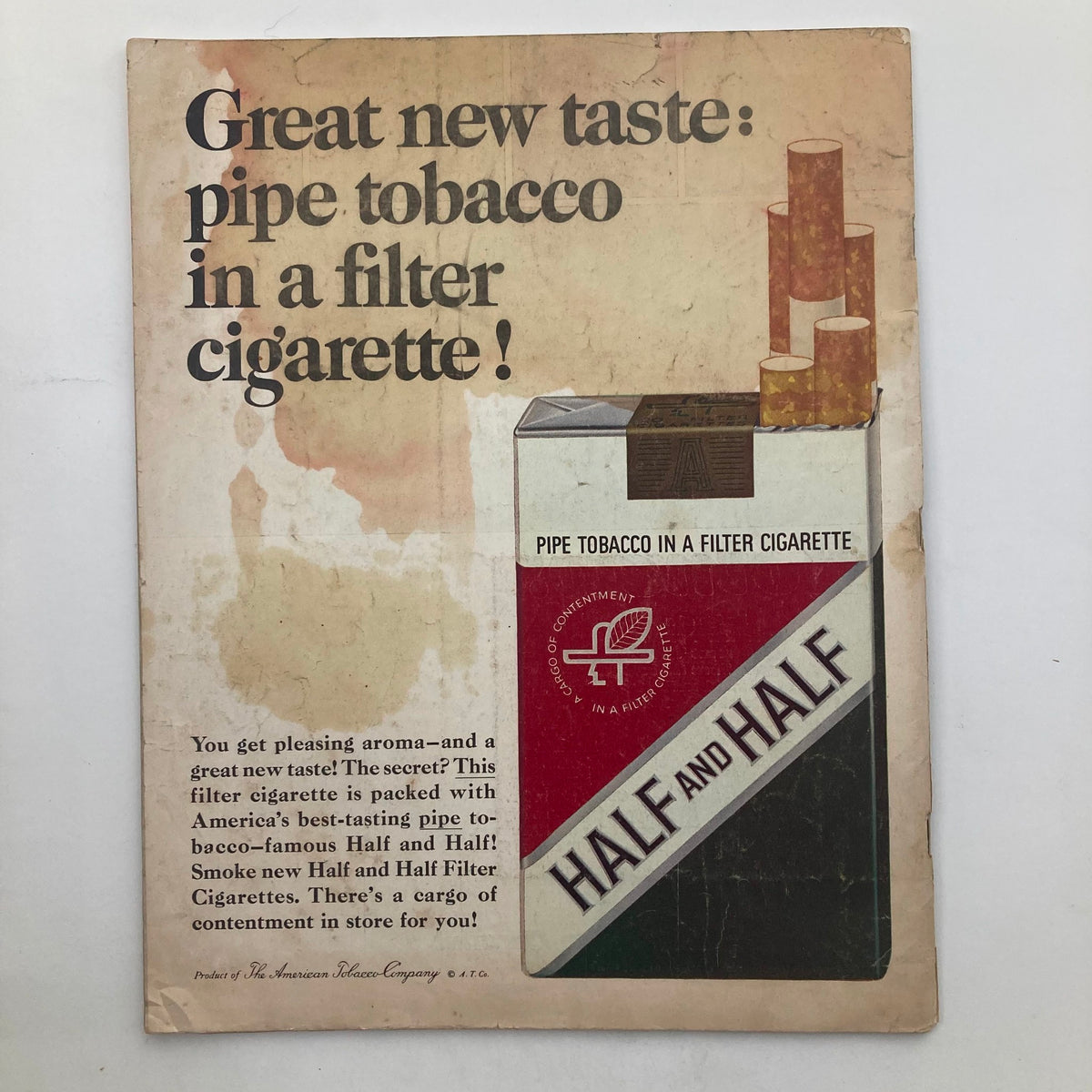 Back cover advertisement in The Saturday Evening Post, October 3, 1964, promoting Half and Half Filter Cigarettes, illustrating vintage advertising designs.