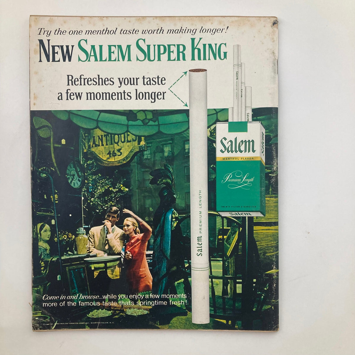 Ad page from VTG Look Magazine October 17 1967, Volume 31, Number 21, promoting New Salem Super King cigarettes with a vintage design.