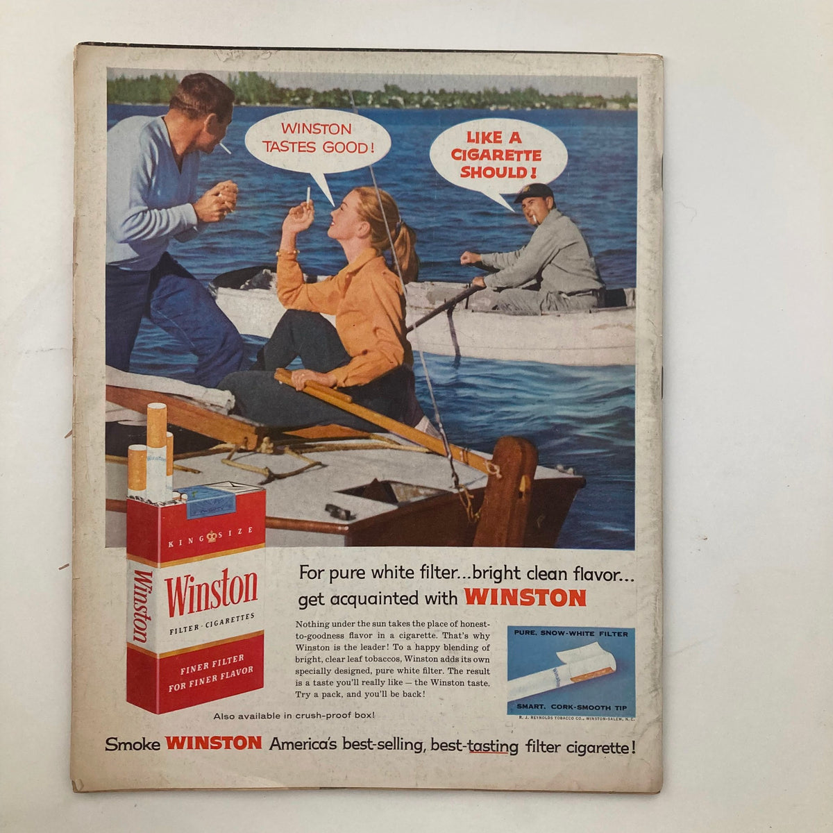 Back cover of VTG Look Magazine July 22 1958 featuring a vintage advertisement for Winston cigarettes, illustrating the advertising style and consumer culture of the late 1950s.