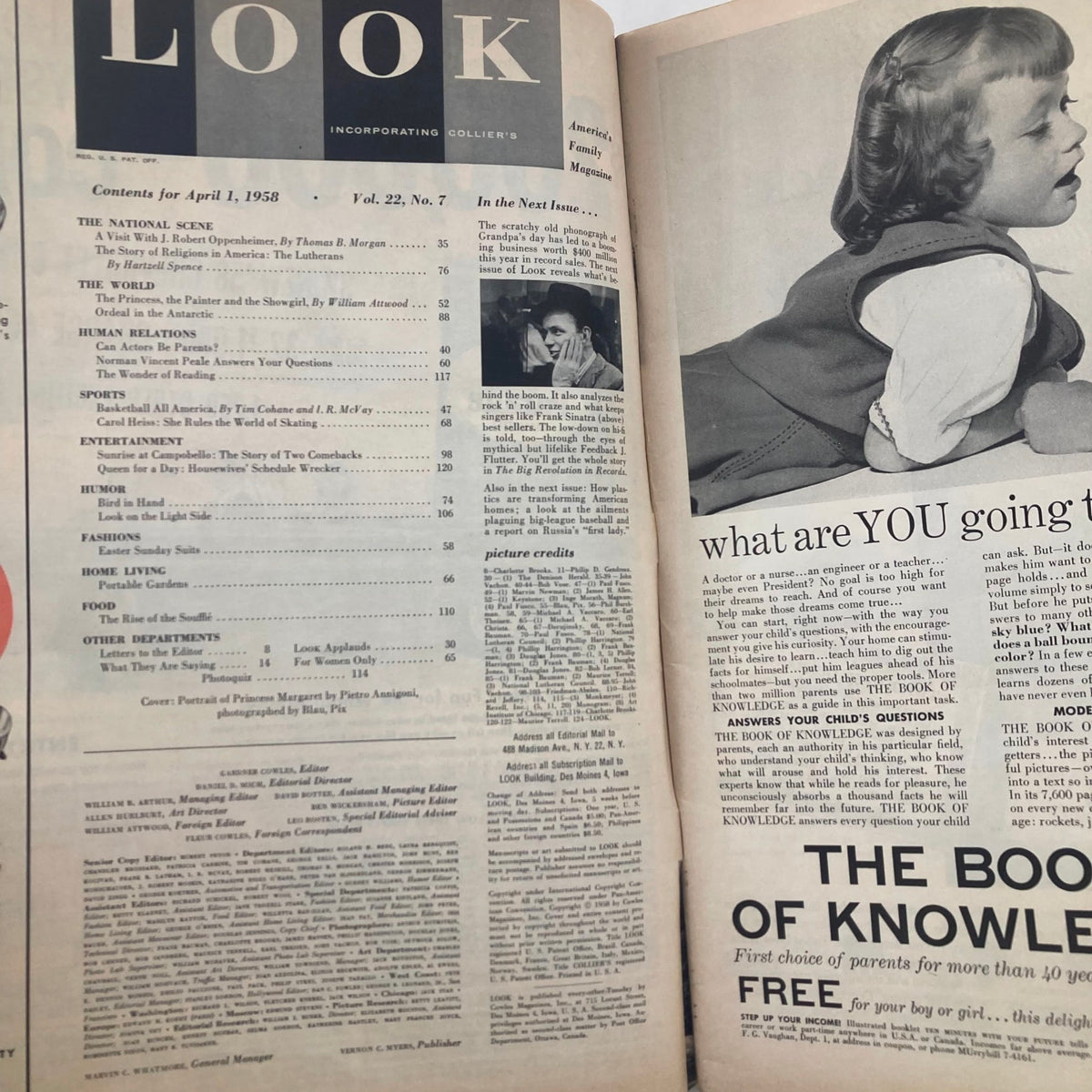 Vintage Look Magazine April 1 1958 Vol 22 No. 7 Portrait of Princess Margaret