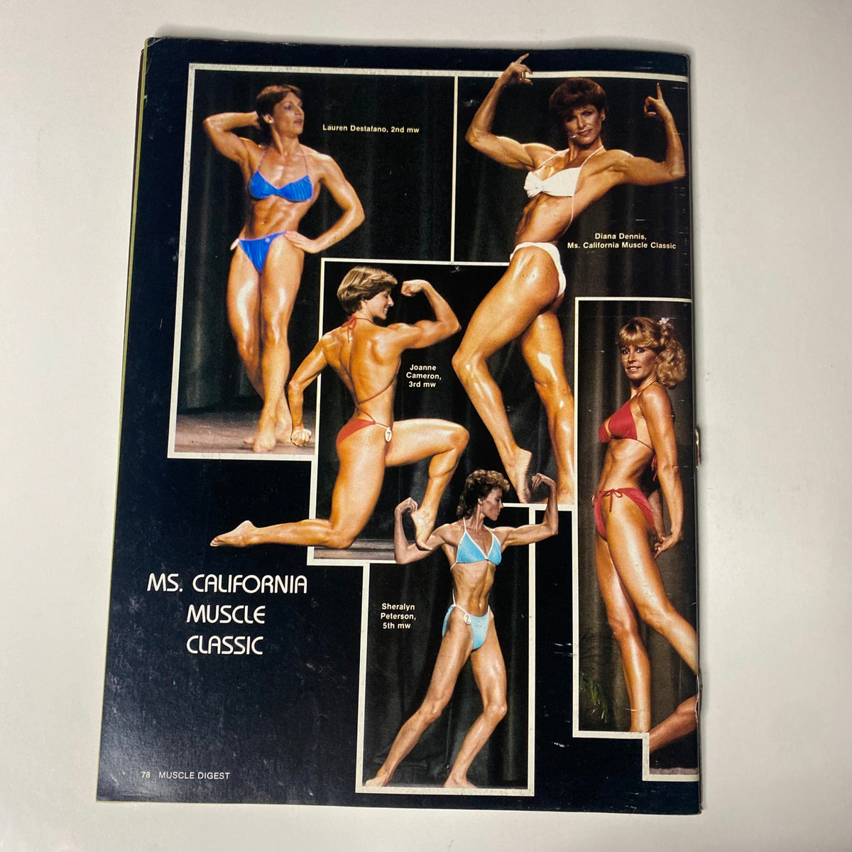 Back cover of Muscle Digest Magazine April 1983 showcasing the finalists of the Ms. California Muscle Classic competition.