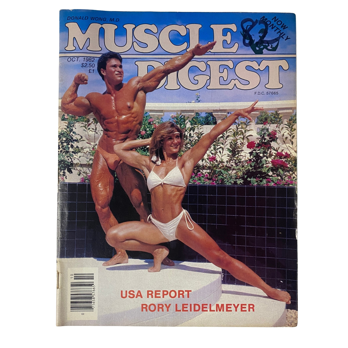 Cover of Muscle Digest Magazine October 1982 featuring Donald Gay and Lori Bowen in bodybuilding poses, showcasing the dynamic culture of the early 1980s bodybuilding scene.