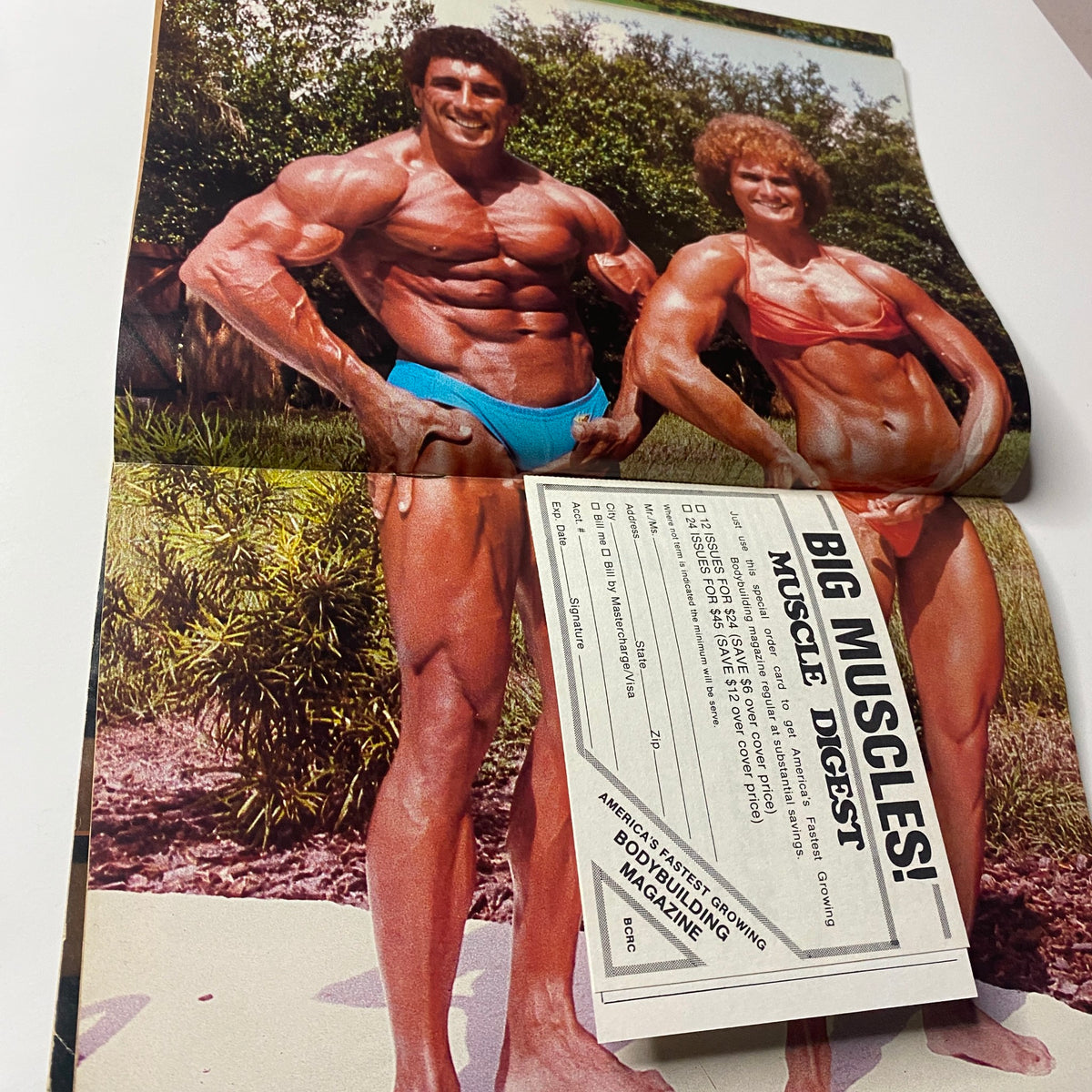 Centerfold from Muscle Digest Magazine - September 1982, Volume VI, Issue 8, showcasing bodybuilders Rory Leidelmeyer and a female competitor in a bodybuilding pose.