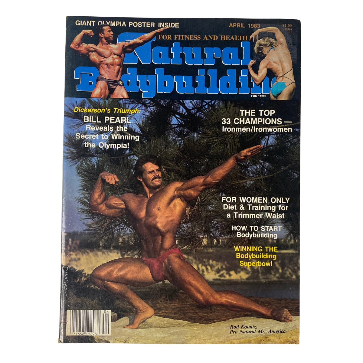 Natural Bodybuilding Magazine April 1983 Vol 2 No 7 featuring Rod Koontz on the cover, showcasing bodybuilding themes and a natural bodybuilding focus.
