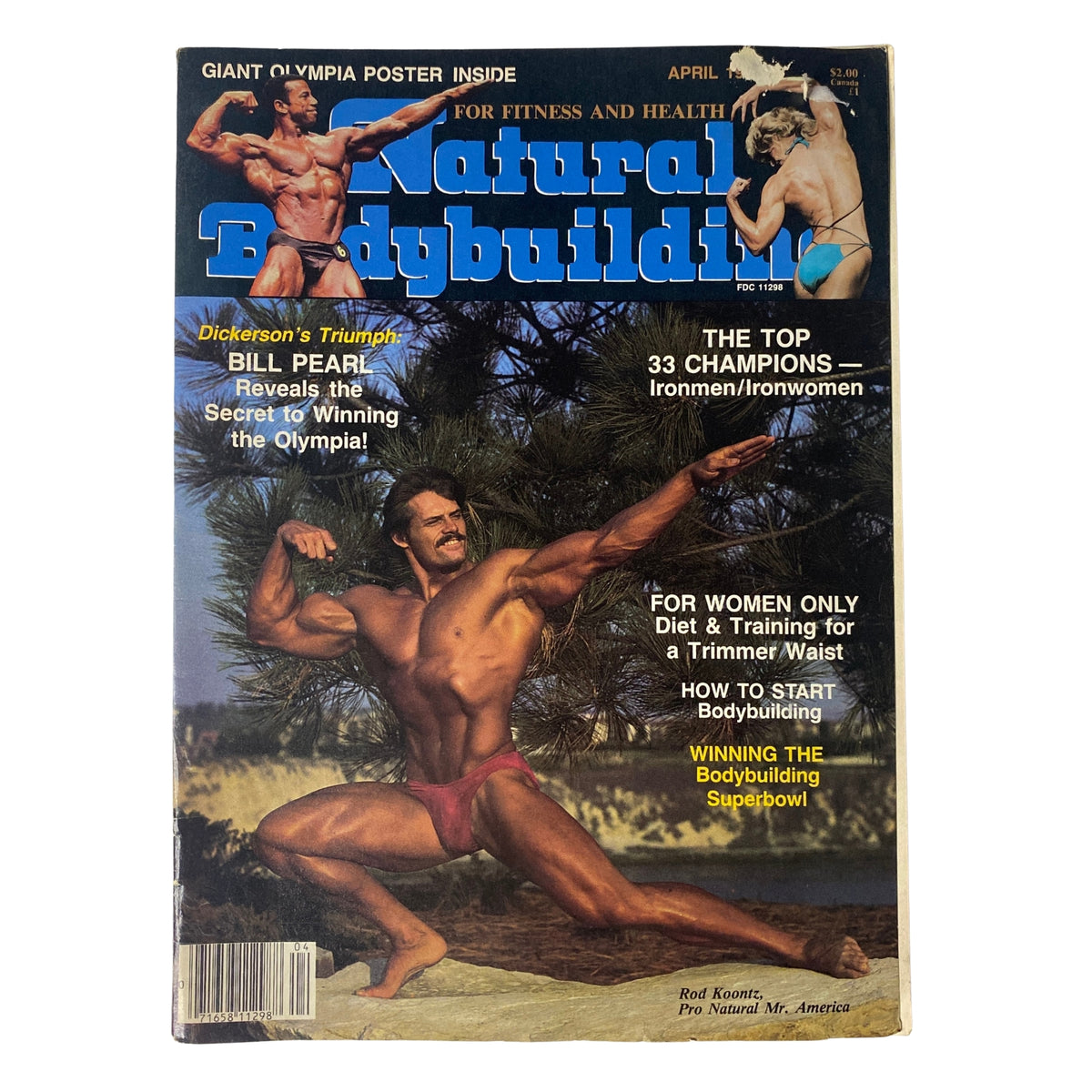 Cover of Natural Bodybuilding Magazine April 1983 Vol 2 No. 7 featuring Rod Koontz, showcasing bodybuilding tips and nutrition.