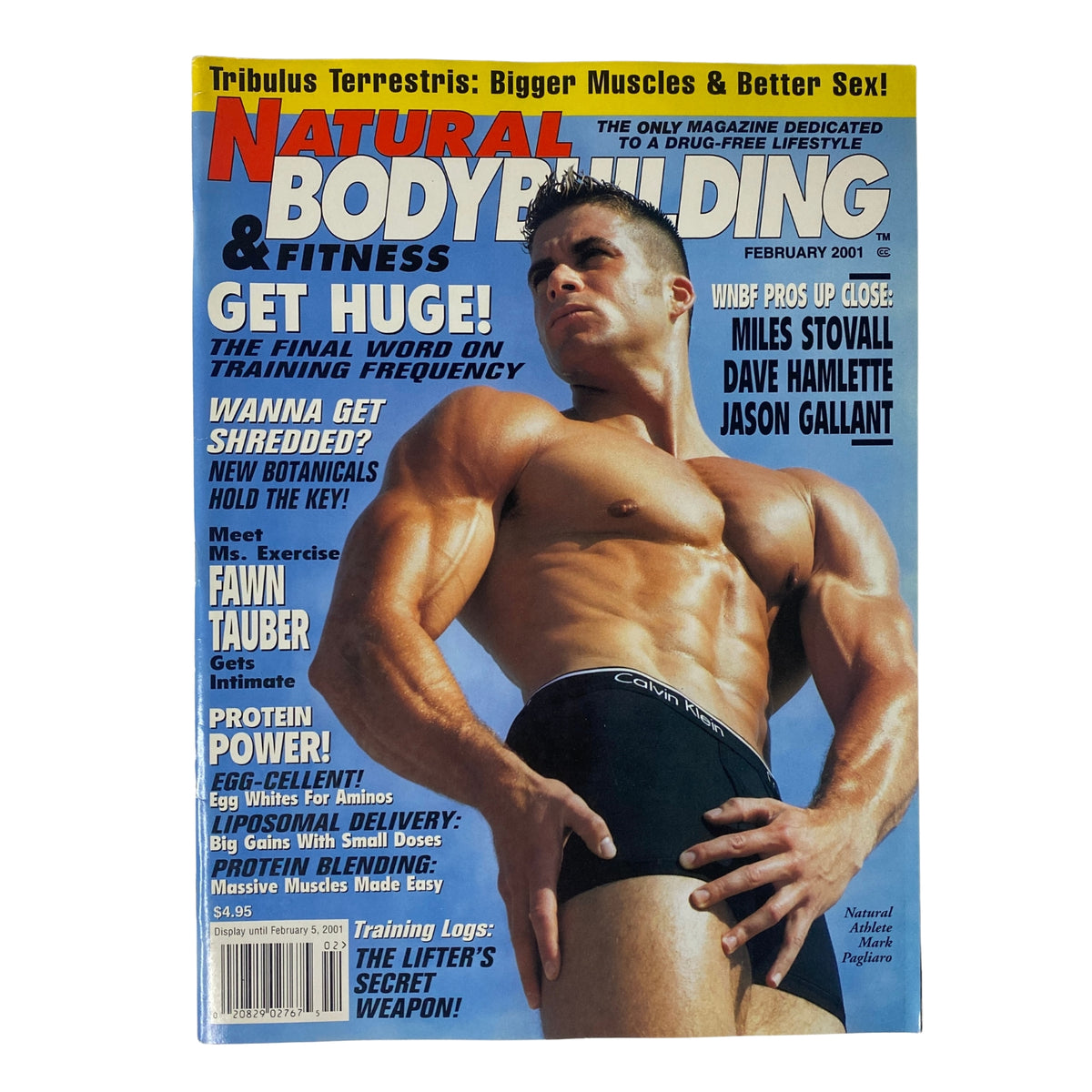 Natural Bodybuilding & Fitness Magazine February 2001 featuring Mark Pagliaro on the cover, showcasing a muscular athlete in a bodybuilding pose.
