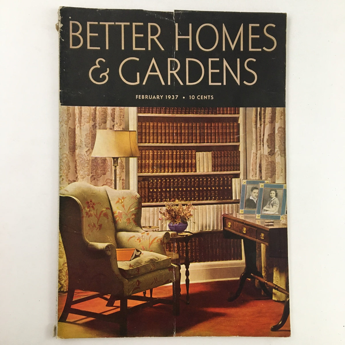 Cover of Better Homes & Gardens February 1937 magazine featuring vintage decor and furnishings in a cozy indoor setting.
