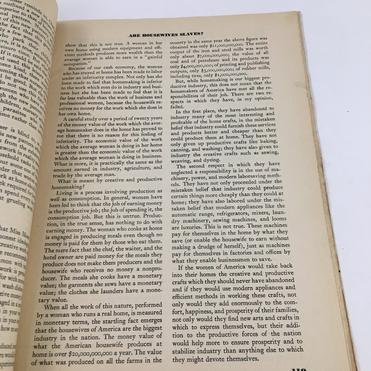 Content page from the Forum and Century magazine, September 1938, addressing the roles of housewives in modern society, exploring economic contributions and values.