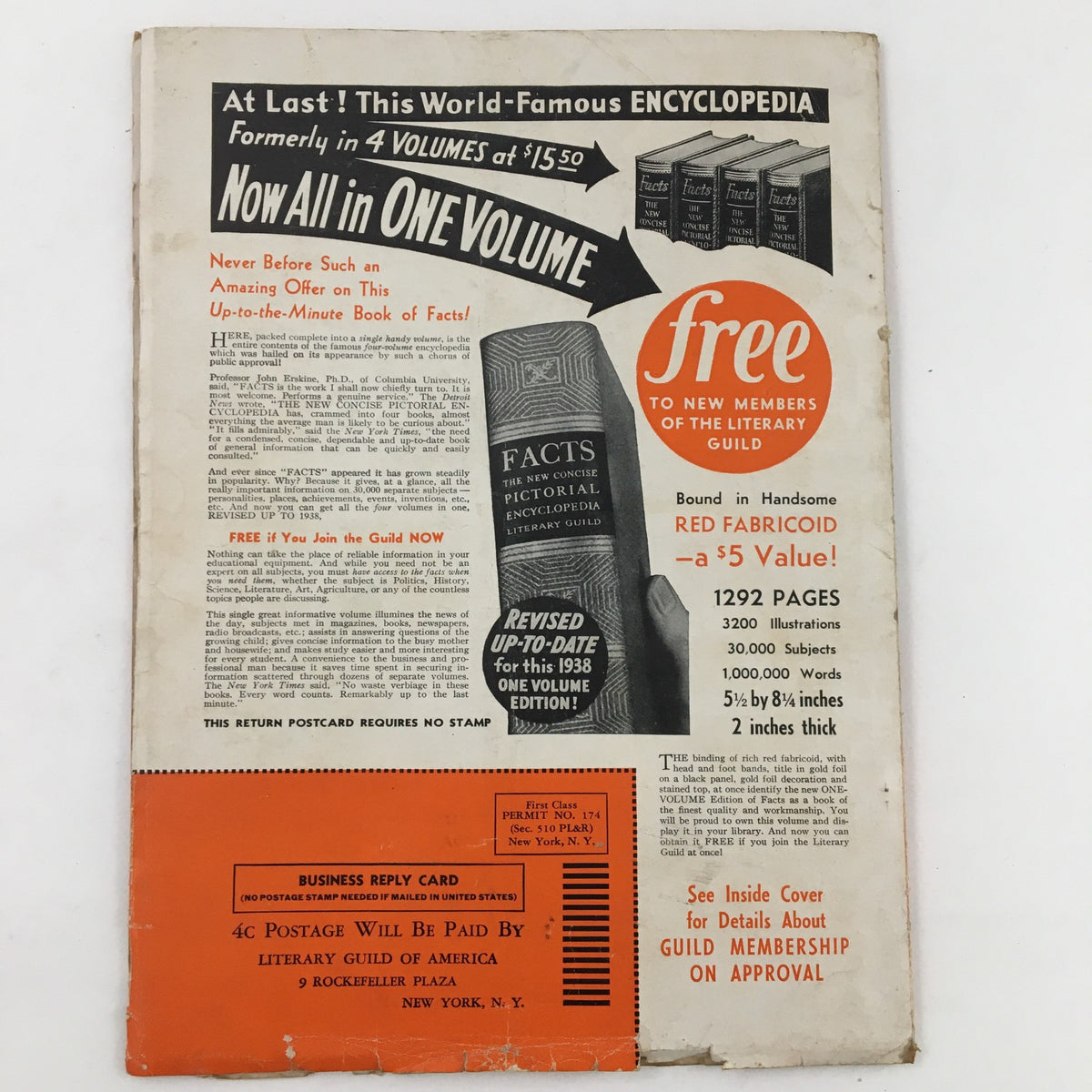 Back cover of the Forum and Century September 1938 magazine promoting an encyclopedia offer for new members of the Literary Guild.