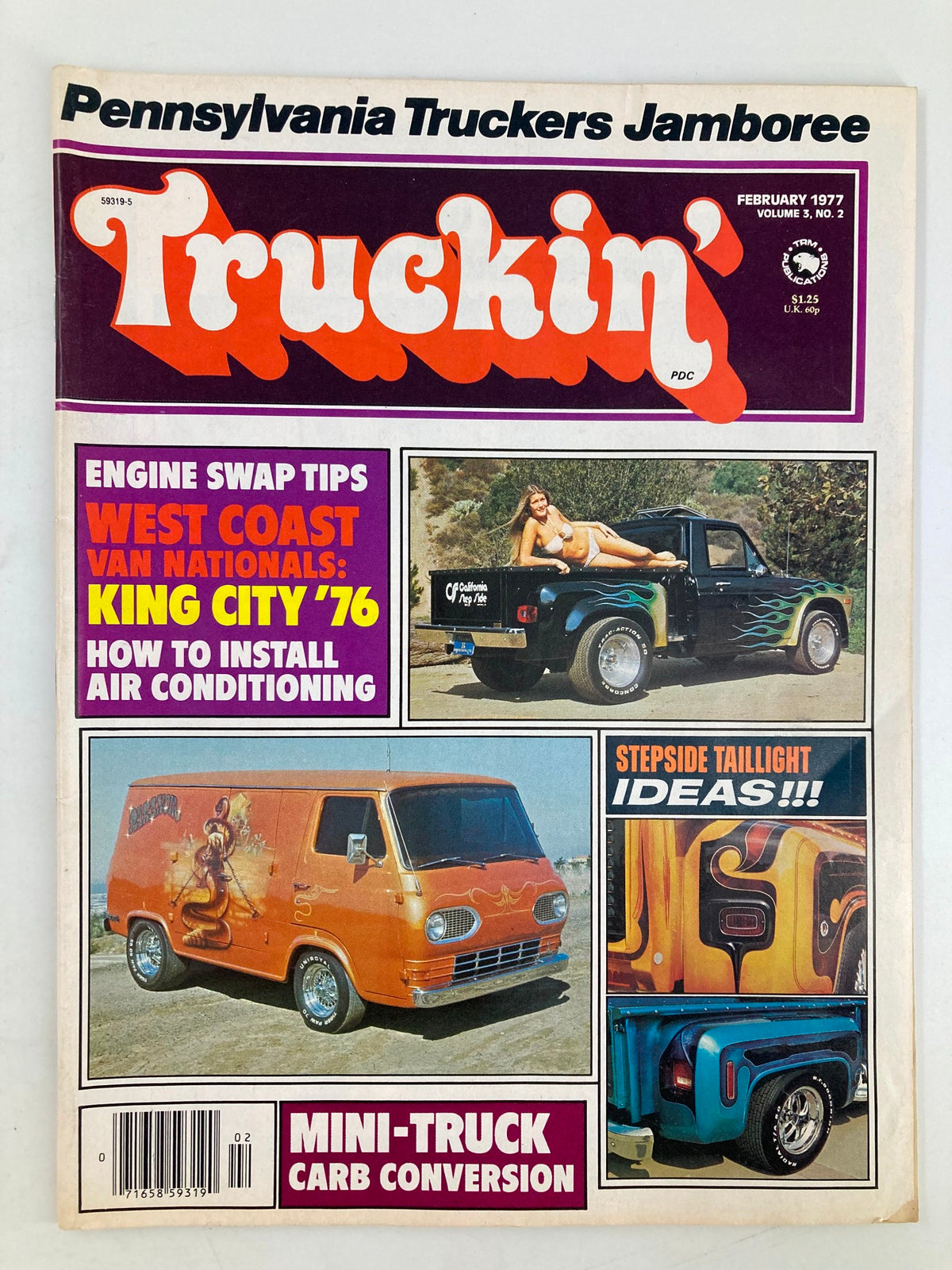 Cover of Truckin' Magazine February 1977 featuring the West Coast Van Nationals, showcasing vintage vans, stunning photography, and automotive culture of the 1970s.