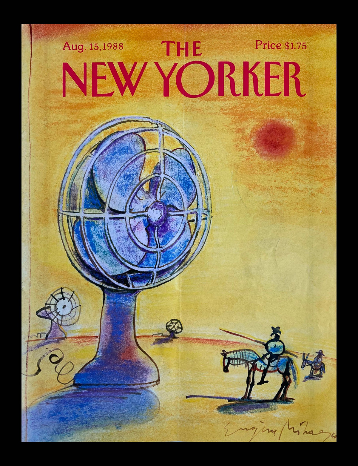 Cover of The New Yorker dated August 15, 1988, featuring a giant fan illustration by Eugene Mihaesco, showcasing vibrant colors and unique graphic art style.