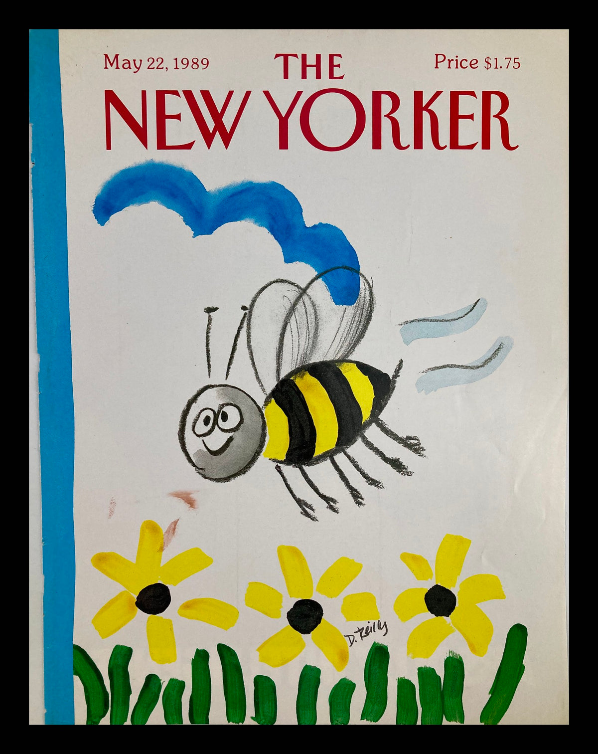 Cover of The New Yorker May 22, 1989 featuring a whimsical Bumble Bee illustration by Donald Reilly, showcasing a vibrant design with yellow flowers and a smiling bee, perfect for vintage magazine enthusiasts.