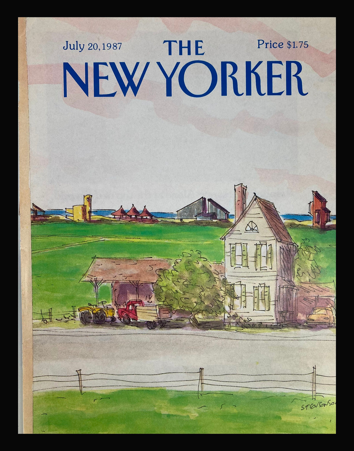 COVER ONLY The New Yorker July 20 1987 featuring an enchanting farmhouse illustration by James Stevenson, showcasing a vibrant green landscape and vintage charm.