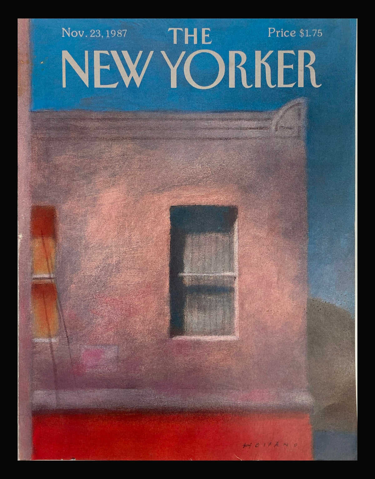 Cover only of The New Yorker dated November 23, 1987, featuring a muted illustration of a window apartment by Brad Holland, perfect for collectors and fans of vintage magazine art.