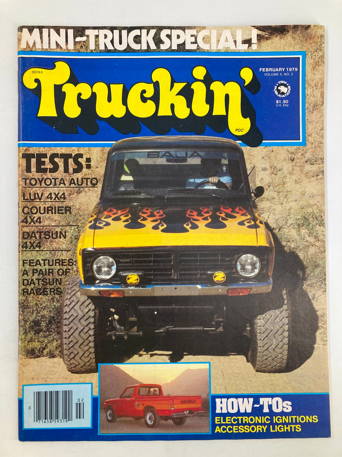 Cover of VTG Truckin Magazine February 1979 featuring the Toyota Auto Luv 4x4, showcasing the magazine title and various automotive tests.