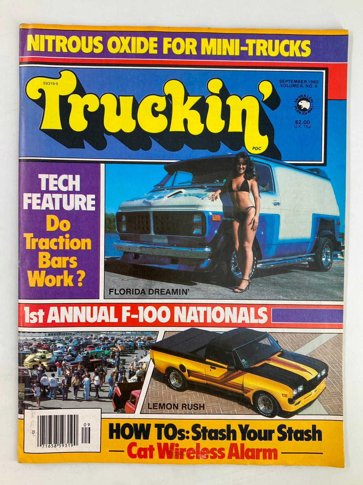 VTG Truckin Magazine September 1980 cover featuring Arlene Sperling in the 'Florida Dreamin'' spread, showcasing vibrant truck culture and vintage advertising.