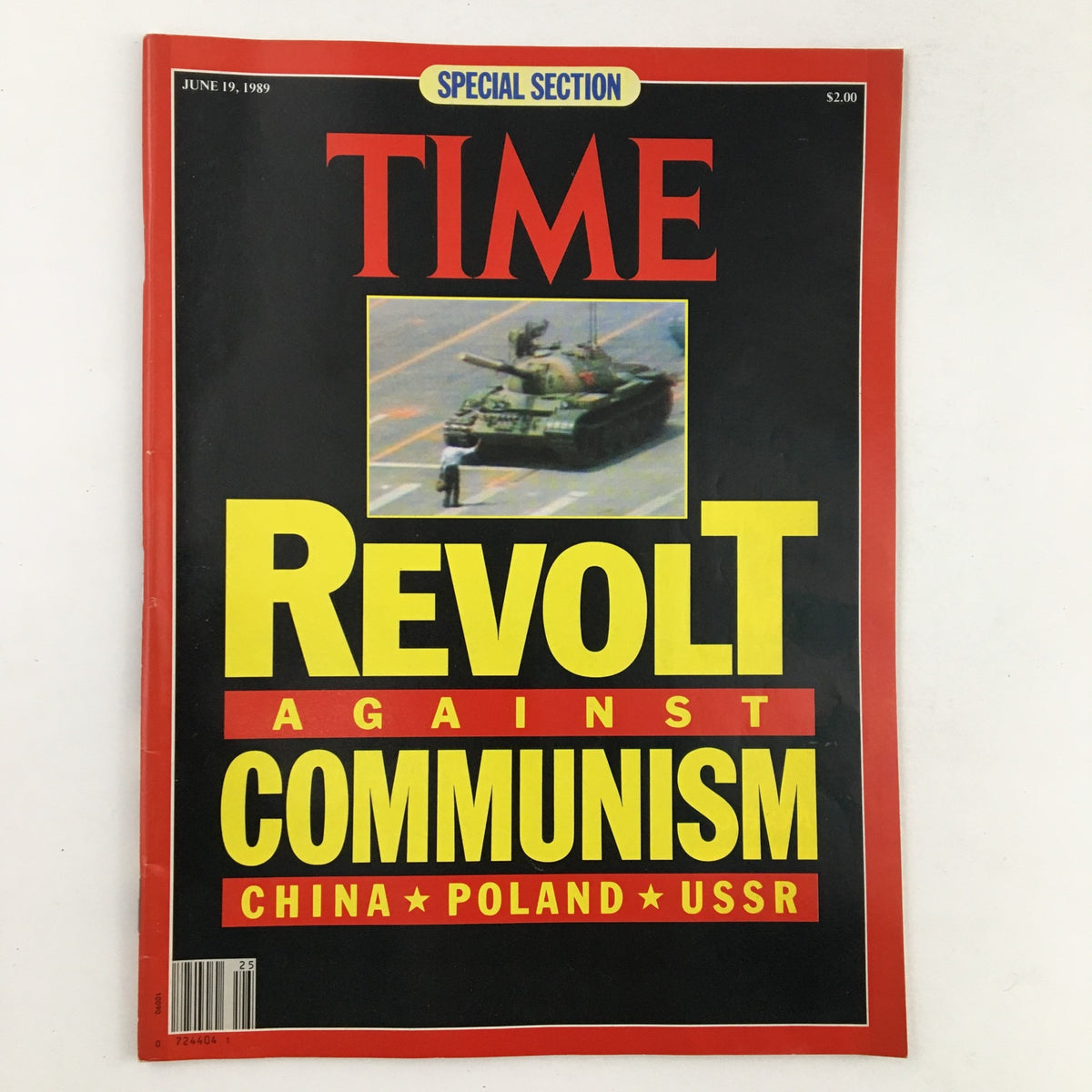 Cover of Time Magazine from June 19, 1989, featuring the title 'Revolt Against Communism' with focus on events in China, Poland, and the USSR, showcasing an iconic image related to the global fight against communism.