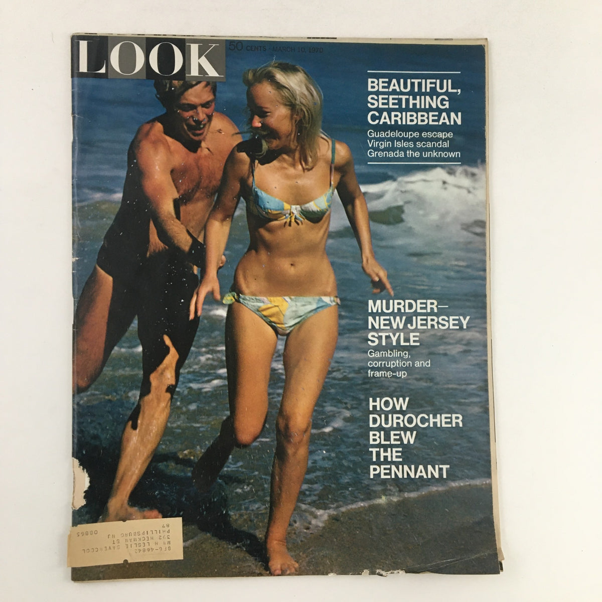 Cover of Look Magazine, March 10, 1970, featuring a beach scene with a man and a woman, highlighting the article 'How Durocher Blew the Pennant'.