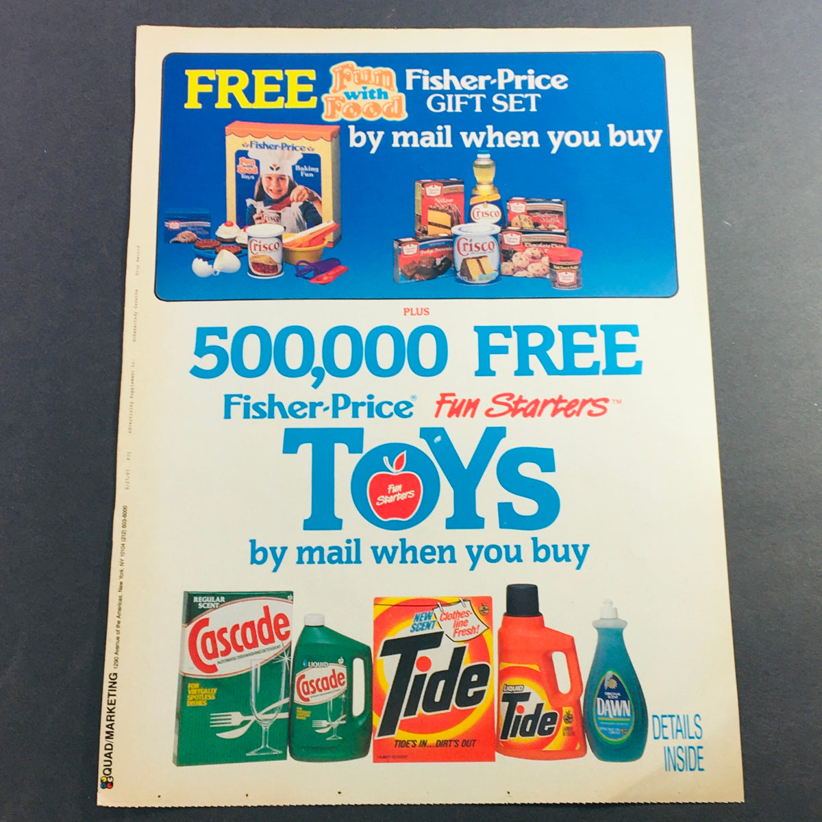 VTG Retro 1987 Always Slender for Teens & Luvs Deluxe Diaper Babies Ad Coupon featuring promotions for Fisher-Price products, highlighting a gift set and toys available by mail when buying selected household items.