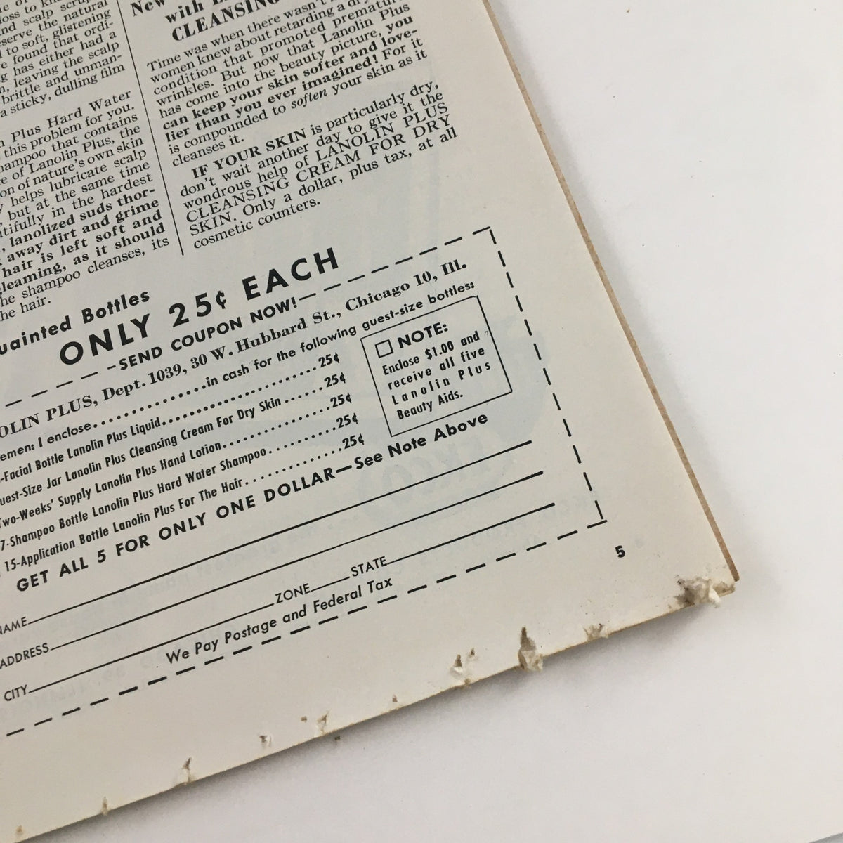 Back page advertisement from The American Home Magazine December 1953 featuring Lanolin Plus products priced at only 25 cents each, showcasing vintage beauty items and order details.