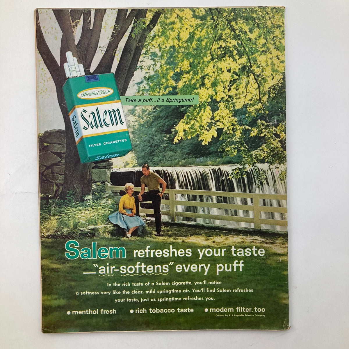 Advertisement from Vintage Life Magazine June 8 1962 featuring Salem cigarettes with a picturesque springtime scene.