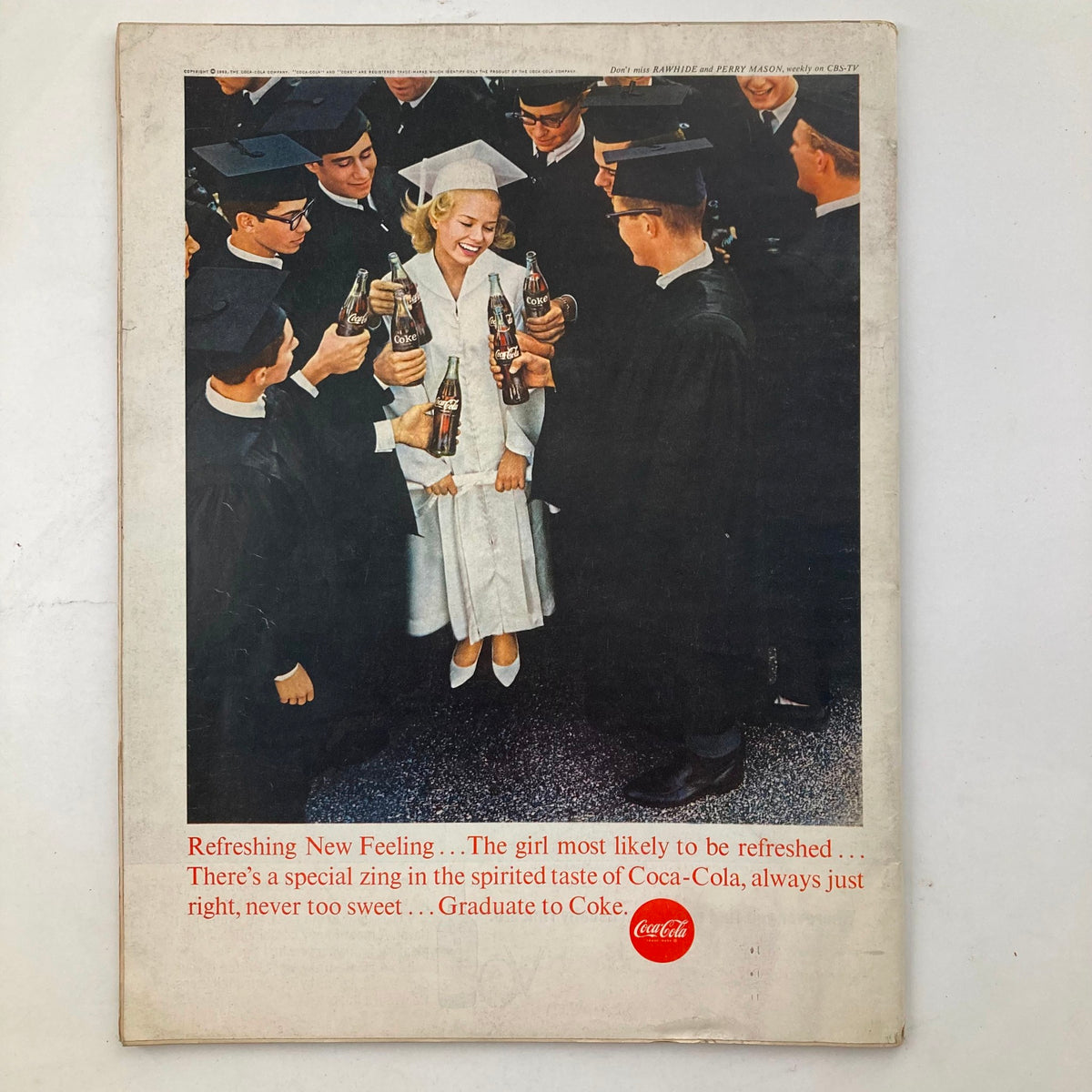 VTG Life Magazine May 10, 1963, cover featuring graduates celebrating with Coca-Cola, highlighting the theme of refreshing moments. This iconic image captures the spirit of achievement and the joy of graduation.