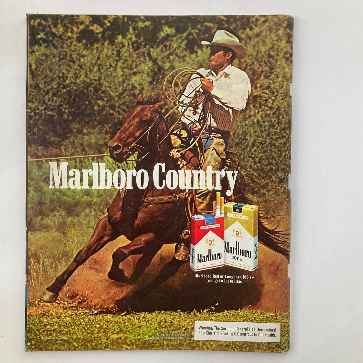 Cover of VTG Life Magazine November 1984 featuring Marlboro Country, showcasing a cowboy riding a horse with Marlboro cigarette advertising.