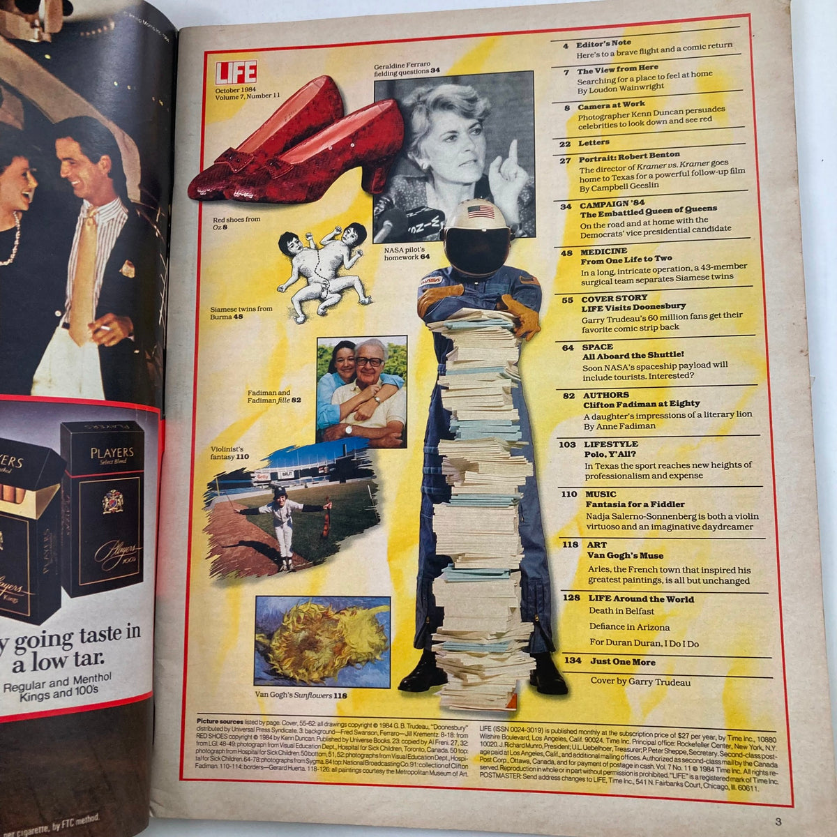 Interior page from VTG Life Magazine October 1984 Vol 7 No 11 highlighting various articles, including a social commentary on the return of Doonesbury.