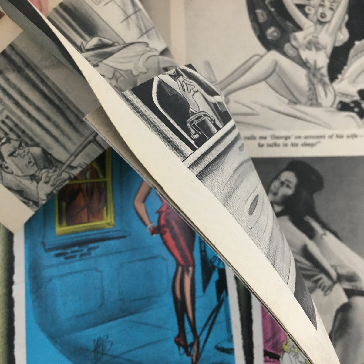 Close-up view of pages from Joker Laugh Magazine Eye Doll Lita Tracey in Business is a Pleasure, highlighting detailed illustrations and comic-style artwork.